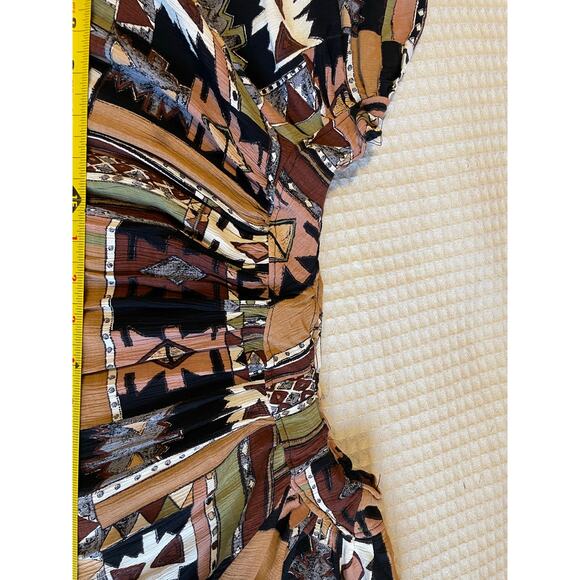 Hand Made Boho One Of A Kind Tribal Print Knee Length Brown Short Sleeve Dress L - Picture 12 of 14